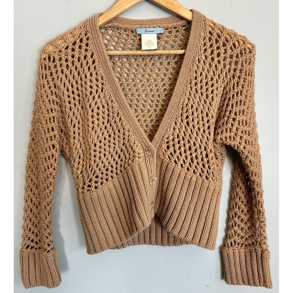 Marciano By Guess Long Sleeve Cropped Wool Open Knit Cardigan Large Fall Boho
